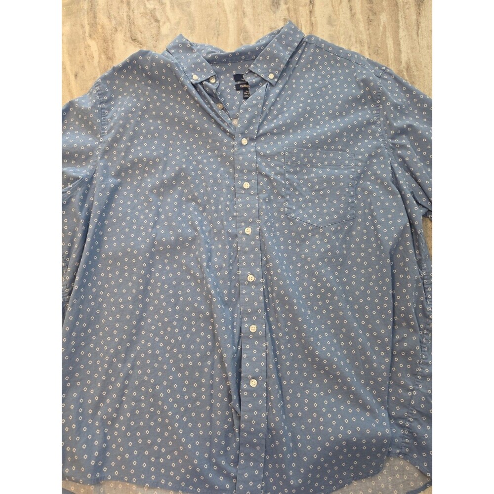 George Men's 3XL Classic Fit Button-Up Shirt Blue Geometric Print Long Sleeve